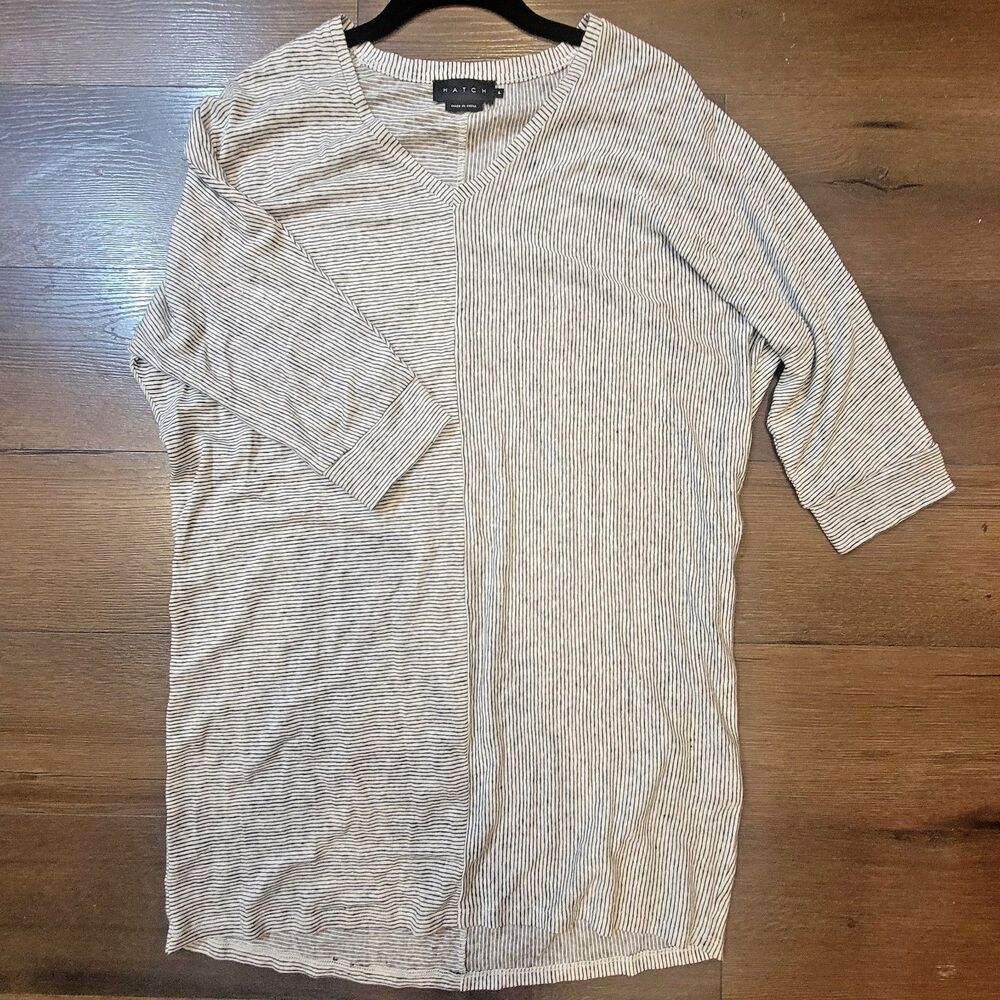 hatch maternity tunic top petite one size stripe black white organic linen